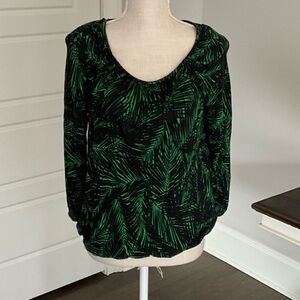 Michael Kors Leaf Print Blouse in Green and Black